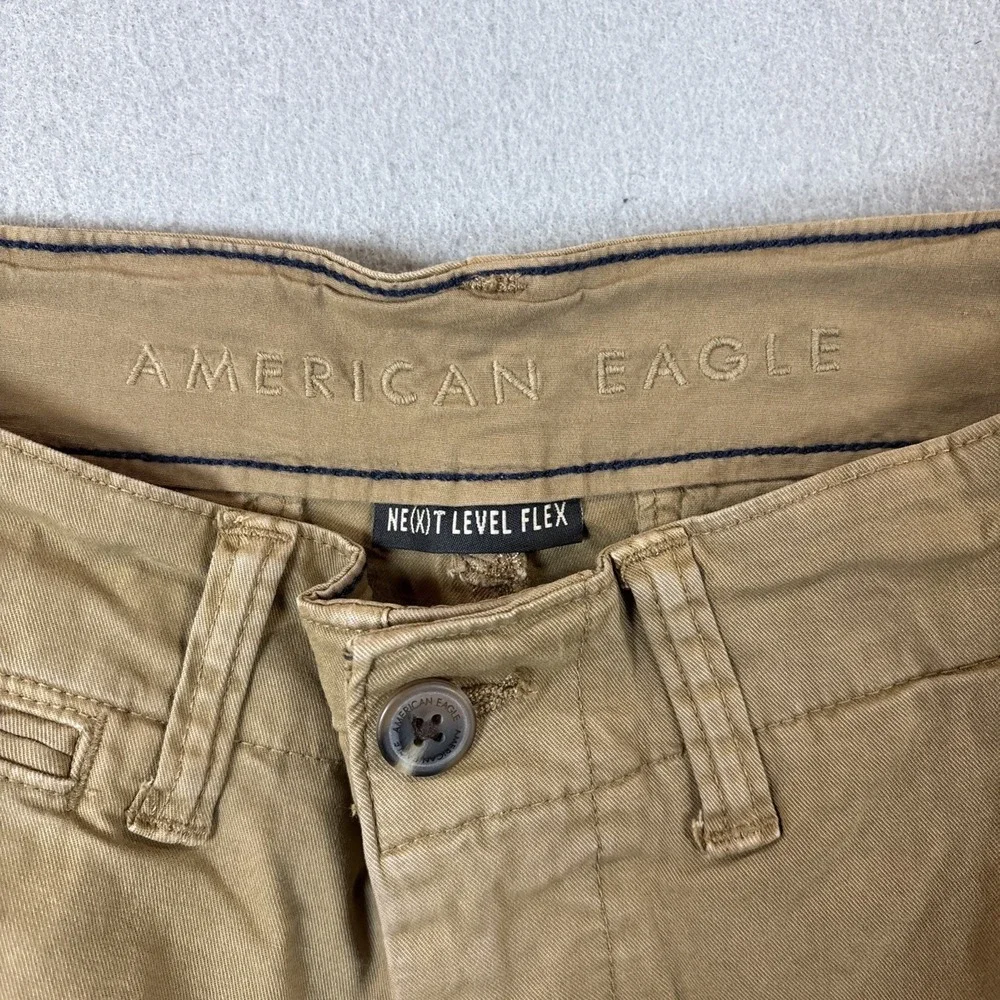 American Eagle Next Level Flex Khaki Chino Shorts Men 28‎ Tan Stretch Flat Front